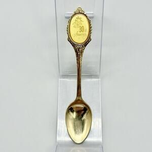 30th Anniversary Gold Stainless Steel Japan Vintage Mini Souvenir Spoon 5"